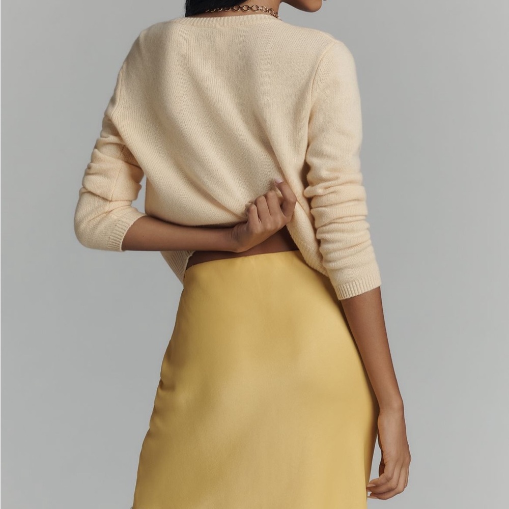 Anthropologie The Tilda Knee Length Slip Skirt Size XL Yellow with Lace NWT - Picture 4 of 4